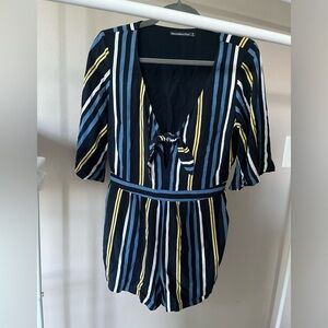 Abercrombie and Fitch Navy Blue Striped Tie-Front Romper